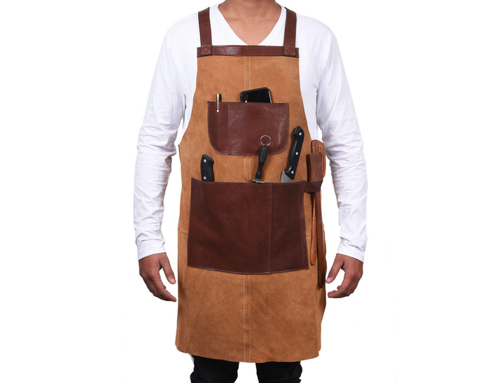 Pedro Leather Suede Apron Tawny Brown (AP-31)