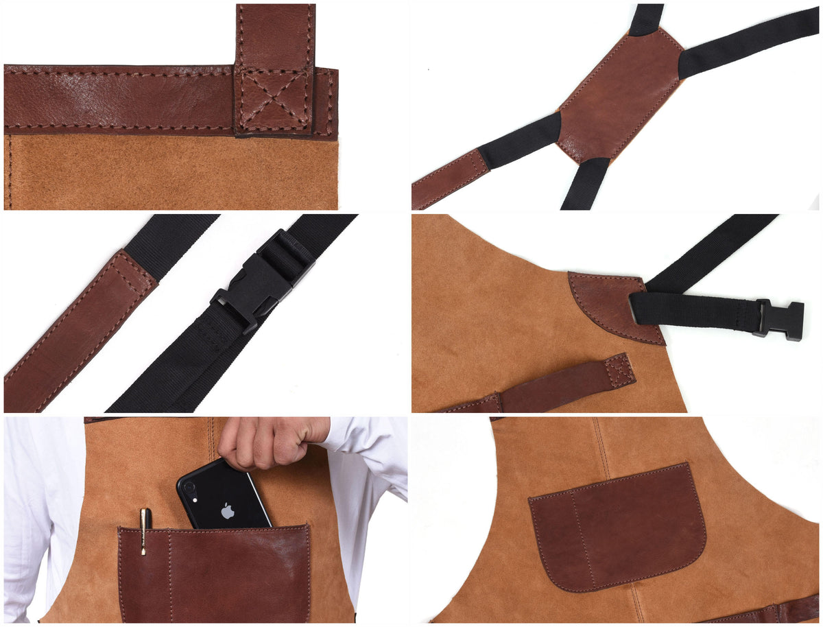 Pedro Leather Suede Apron Tawny Brown (AP-31)
